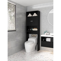 Over The Toilet Storage Cabinet for Bathroom Storage, Bathroom Organizer Shelf Over Toilet with 2 Open Shelves and Cabinets, Above Toilet Storage Cabinet for Bathroom Space Saving, 76.77 in H, Black