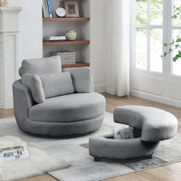 Oversized Swivel Chair with Moon Storage Ottoman for Living Room, Accent Round Loveseat Circle Swivel Barrel Chair for Bedroom Cuddle Chair Sofa Chair Lounger Armchair with 4 Pillows (Gray)