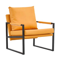 PU Leather Accent Arm Chair, Modern Single Reading Armchair with Metal Frame, Comfy Farmhouse Side Chair for Living Room Lounge Bedroom, Orange