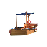 Pirate Ship Kids Sandbox, Wooden Sandbox with Storage Bench and Seat, Outdoor Sand Boxes for Kids Ages 3-8 Years Old Backyard, 63" L x 30.7" W x 40.5" H, Natural Wood
