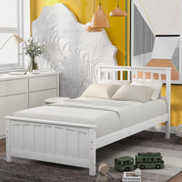 Platform Bed Frame, Twin Size Wood Bed Frames with Backboard and Slat Support for Adults Kids Bedroom, No Box Spring Needed, Easy Assembly, White