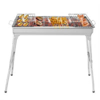 Portable Charcoal Grill, Stainless Steel Foldable Cooking Kabob Barbecue Grill with Tongs and Grilling Boards, Outdoor BBQ Grill for Camping Hiking Picnics Garden Beach Party(27.95x12.99x27.56inch)