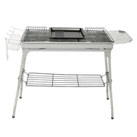 Portable Charcoal Grill Stainless Steel Foldable Cooking Kabob Barbecue Grill with Storage Shelf and Enameled Grill Pan, Outdoor BBQ Grill for Camping Hiking Picnics Beach Party(39.37x12.2x27.95inch)