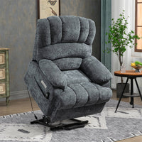 Power Lift Recliner Chair with Massage and Lumbar Heating for Elderly, 23" Seat Width and High Back Large Chenille Reclining Sofa with USB Charge Port & Dual Side Pockets for Living Room, Blue-gray