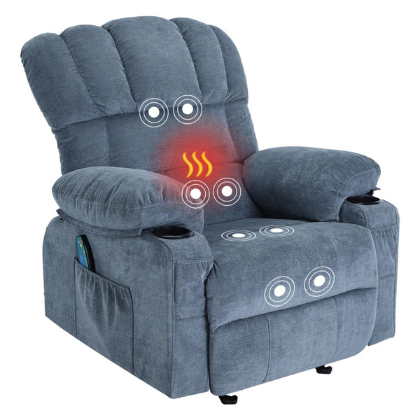 Power Lift Recliner Chair with Heat and Massage for Elderly,Modern Reclining Sofa Chair with USB,Side Pocket and 2 Cup Holders,Blue
