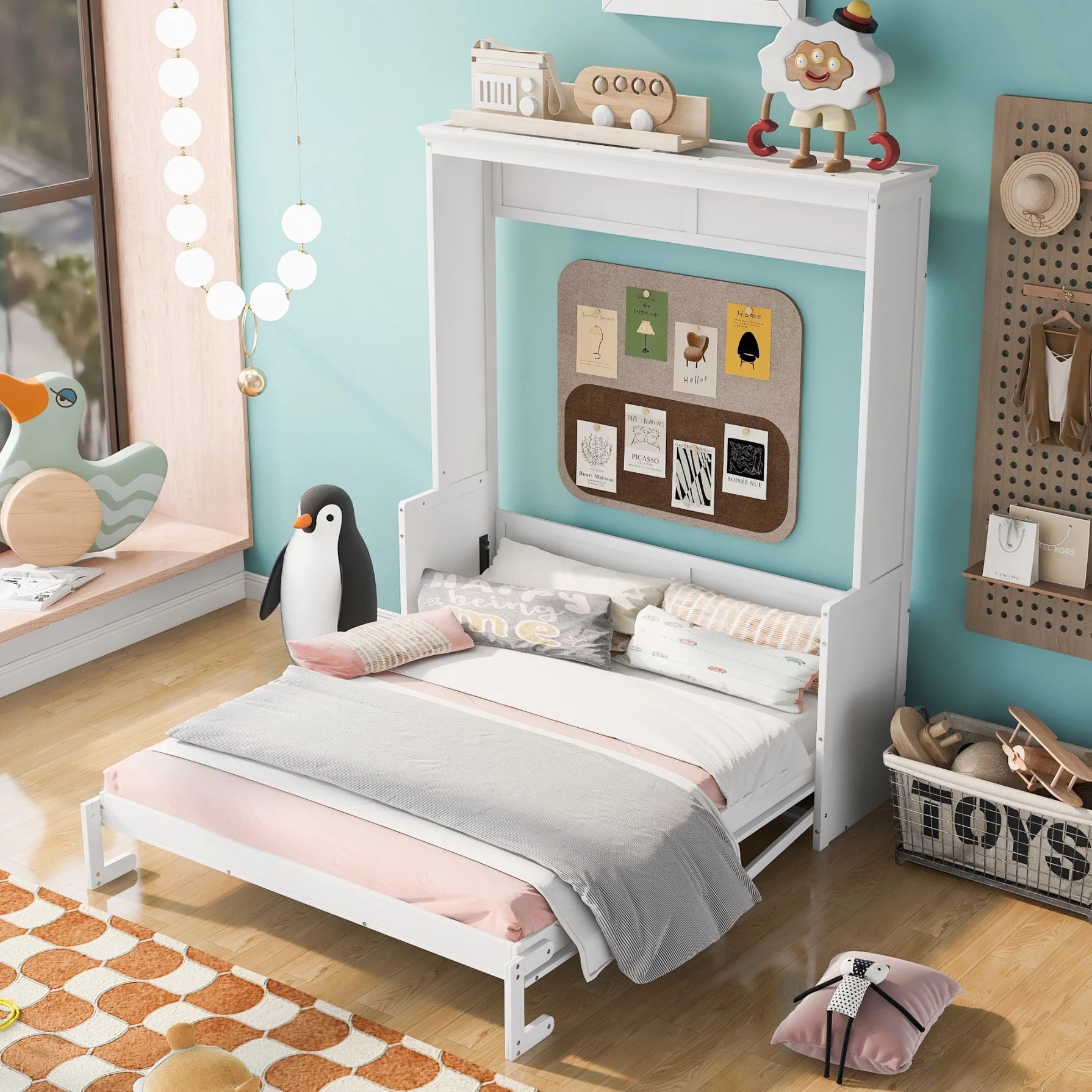 Solid wood top murphy bed cabinet