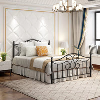 Queen Size Victorian Style Platform Bed, Metal Bed with Vintage Headboard & Footboard, Heavy Duty Steel Bed Frame with Slats Support, No Box Spring Needed, Noise Free, Anti-Slip, Black