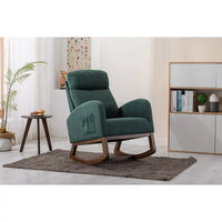 Rocking Chair Nursery, Modern Glider Rocking Chair with Headrest and Thicken Wood Base, Upholstered Nursing Armchair for Living Room, Bedroom, Emerald