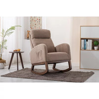 Rocking Chair Nursery, Modern Glider Rocking Chair with Headrest and Thicken Wood Base, Upholstered Nursing Armchair for Living Room, Bedroom, Camel