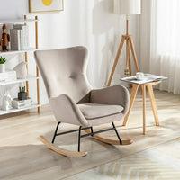 Rocking Chair Nursery, Velvet Fabric Rocking Chair with Padded Seat Cushion and High Backrest, Comfy Accent Glider Chair, Modern Small Rocking Chair for Nursery, Living Room, Bedroom, Beige