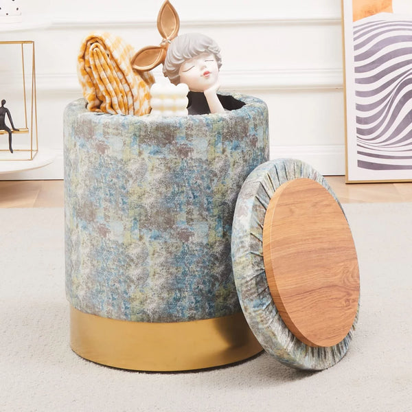 Round Footstools Velvet Storage Ottoman Multipurpose Footrest Stool with Metal Base Modern Vanity Stool Chair Foot Stools Small Side Table Support 300lbs Padded Seat for Living Room & Bedroom, Gray
