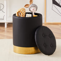 Round Footstools Velvet Storage Ottoman,Storage Ottoman Footrest Stool with Metal Base,Modern Vanity Stool Chair Foot Stools Small Side Table,Support 300lbs Padded Seat for Living Room ,Black
