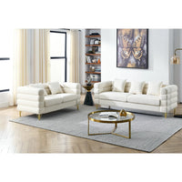 Sectional Sofa Set, 2 Seater and 3 Seater Couch Sectional Sofa Seat with 5 Pillows and Metal Legs, Comfort Upholstered Tufted Fabric Sofa for Living Room Apartment Bedroom Office, White Teddy