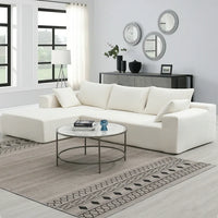 Sectional Sofa Sleeper Couch, Chenille Upholstered L-Shape Sleeper Sofa with 2 Pillows & Armrest, Convertible Modular Minimalist Sofa for Apartment Living Room, 2 PC Free Combination, White