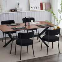 Set of 2 Teddy Fabric Dining Chairs with Curved Back and Metal Legs, Mid-Century Metal Frame Chairs for Kitchen Dining Room, Black