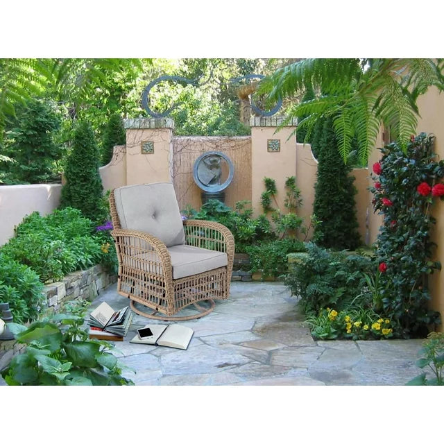 Single Outdoor Rattan Rocker Chair, 360 Degree Patio Swivel Glider Chair with Removable Cushion Cover, Outdoor Rocking Swivel Chair for Outside Deck Porch Garden, Slide Back and Forth