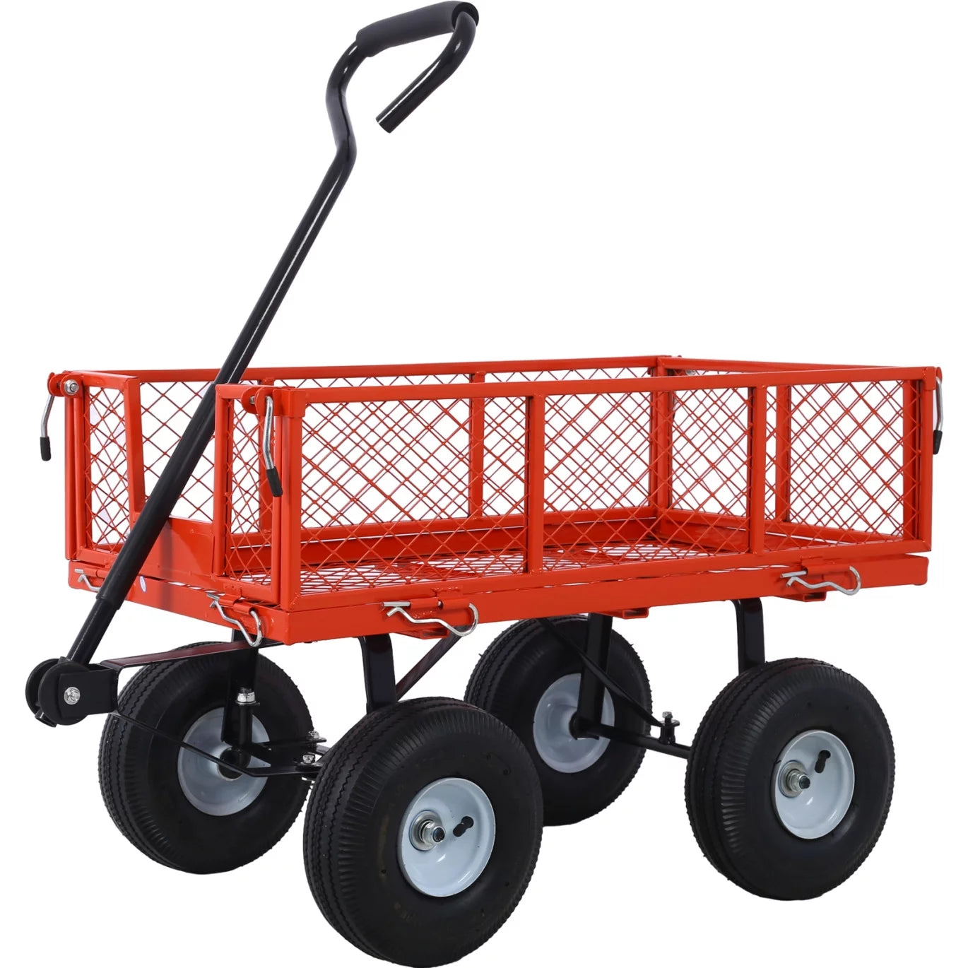 Steel Garden Cart, Heavy Duty 500 lbs Capacity Mesh Steel Garden Cart with Removable Mesh Sides, 180° Rotating Handle and 9.5 in Tires, Utility Garden Carts and Wagons for Garden, Farm, Yard, Red