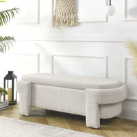 Storage Bench, 51.5-inch Chenille Upholstered Storage Ottoman Bench, End of Bed Storage Bench with Safety Hinge, Large Storage Ottoman Bench for Bedroom, Living Room, Foot of Bed, Beige