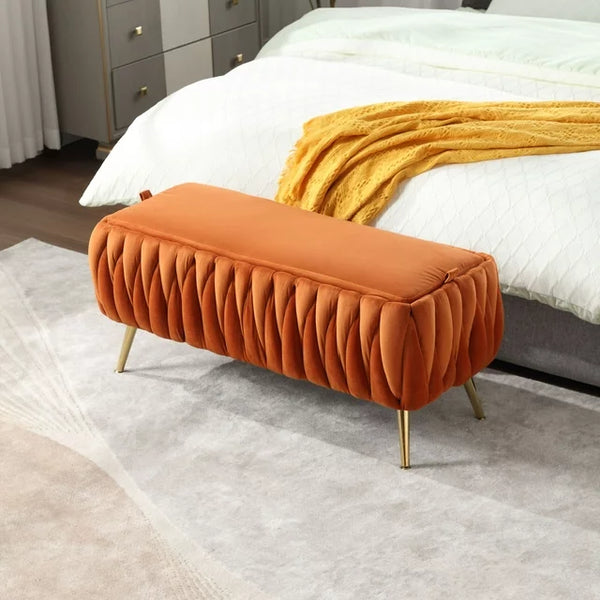 Orange storage ottoman bench deals