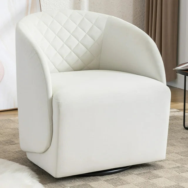 Swivel Accent Barrel Chair, Comfy Round Accent Sofa Chair for Living Room, 360 Degree Club Chair, Velvet Fabric Leisure Arm Chair for Nursery Bedroom Living Room Lounge Hotel Office (Ivory)