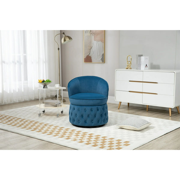 Swivel Accent Barrel Chair, Modern Round Barrel Chair with with 360 Degree Swiveling Metal Base Comfy Single Leisure Sofa Chair Reading Chair with Curved Back for Living Room Bedroom Office Light Blue
