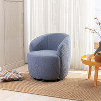 Swivel Accent Chair, Teddy Fabric Accent Armchair Barrel Chair With Black Metal Ring, Upholstered Swivel Vanity Chair, Comfortable Leisure Single Sofa for Living Room, Bedroom, Nursery, Make-up, Blue
