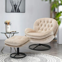 Swivel Accent Chair with Ottoman,Velvet Lounge Chair,Comfy Living Room Chair,Lazy Sofa for Bedroom,Apartment,Reading Room,Beige