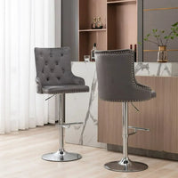 Swivel Bar Stools Set of 2 Adjustable Bar Chair with Back Velvet Tufted Counter Stool Modern Upholstered Kitchen Stool with Nailhead for Kitchen Island Restaurant Pub Counter (Gray)
