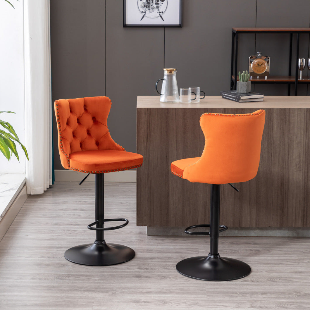Swivel Bar Stools Set of 2 with Adjustable Seat Height, Contemporary Velvet Counter Stool with Metal Legs and Chrome Nailhead Trim Backrest, Dining Chair for Home and Pub, Orange & Black