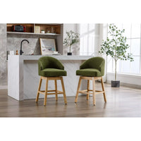 Swivel Bar Stools Set of 2, Linen Fabric Upholstered Counter Height Bar Chairs with Nailheads Trim and Footrest, Bar Chairs with Solid Wood Legs for Kitchen Island Dining Room Pub Cafe, Olive Green