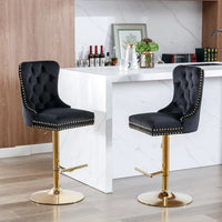 Swivel Velvet Bar Stools Set of 2,Counter Height Bar Stools Adjusatble Height,Modern Upholstered Barstools with Backs Tufted for Home Pub and Kitchen Island,Black