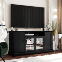 TV Stand for TV up to 65in, 59.8" Tall Entertainment Center with 2 Tempered Glass Doors Adjustable Panels Open Style Cabinet, Modern Media Console Wood Television Stand for Living Room, Black