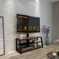 TV Stand with Mount and Storage Shelves, Entertainment Center Fits 32 to 65 Inch Screens, VESA 100x100 to 600x400-Black Tempered Glass Shelving