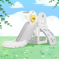 Toddler Slide and Climber Set 4 in 1, Kids Freestanding Slides with Basketball Hoop, Playground Slide Climber Playset, Freestanding Combination for Babies Play in Indoor & Outdoor, Grey