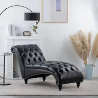 Tufted Chaise Lounge Indoor, Leisure Accent Chair PU Leather Couch, Modern Chaise Lounge Chair, Tufted Armless Chaise Lounge, for Bedroom Living Room Office, Black