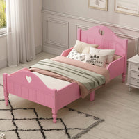 Twin Size Toddler Bed, Wood Twin Bed for Girls, Twin Size Bed Frame with Headboard and Footboard for Kids, Toddler Girls (Light Pink)