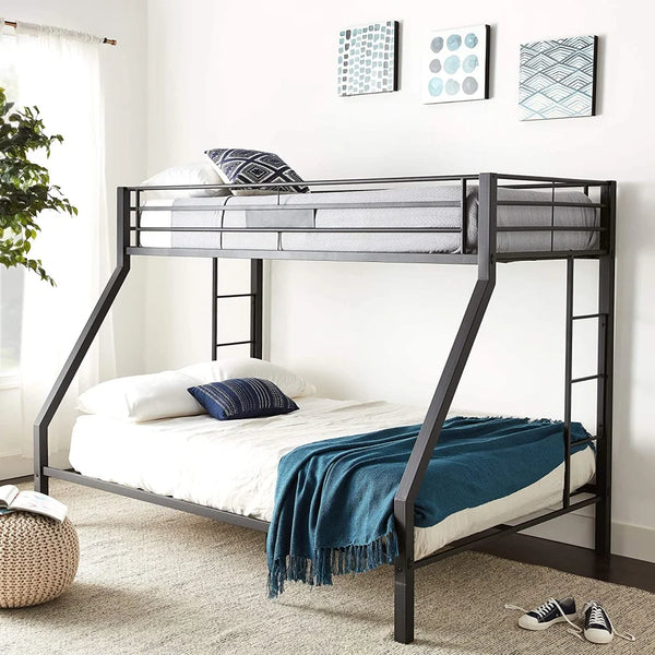 Twin XL Over Queen Bunk Bed,Heavy Duty Metal Bunk Bed Frame with Safety Guardrail and 2 Built-in Ladder,Metal Bunk Bed for Kids Teens Adults Bedroom,Black