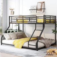Twin XL Over Queen Bunk Bed with Ladders, Heavy-Duty Metal Bunk Bed Twin XL Over Queen Size for Kids Boys Girls Teens Adults, Modern Style Queen Size Bunk Bed, Black