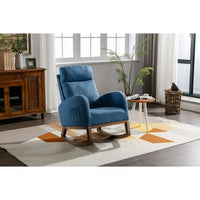 Upholstered Nursery Rocking Chair Indoor, Accent Glider Rocker with Headrest, Side Pockets and Wood Base, Comfy Lounge Single Sofa Chair for Living Room, Bedroom, Weight Capacity 300 Pounds, Blue