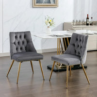 Upholstered Velvet Dining Chair,Accent Chair Vanity Chair with Golden Metal Legs,Dining Chairs Set of 2 for Dining Room Kitchen Vanity Patio,Gray