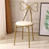 Vanity Stool, Butterfly Backrest Wrought Iron Leather Makeup Stool Dressing Stool Decor for Dressing Room, Bedroom (White)