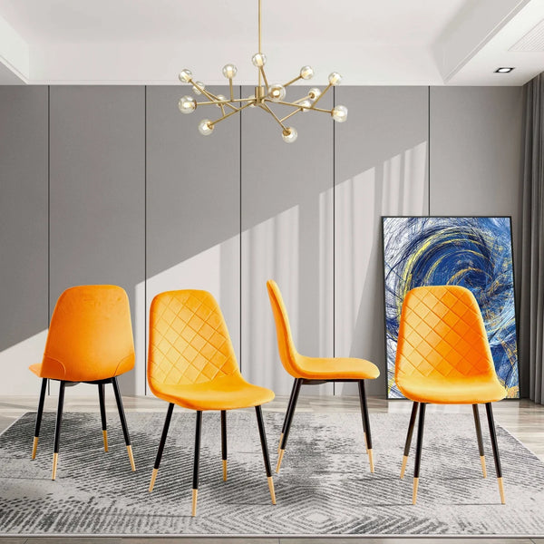 Velvet Accent Chairs Set of 4, Tufted Upholstered Dining Chairs with High Backrest, Classic Vanity Chairs with Metal Legs, Armless Side Chairs for Living Room, Kitchen, Bedroom, Office, Orange