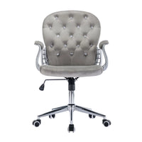 Velvet Height Adjustable Home Office Chair, Diamond Pattern Swivel Chair with Side Arms and Wheels, Padded Mid-Back Task Chair for Beauty Salon, Living Room, Bedroom, Vanity Room, Grey