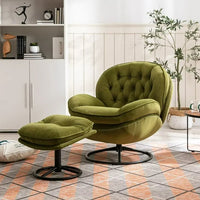 Velvet Swivel Accent Chair with Ottoman, Modern Lounge Chair with Metal Base Frame & Footrest, Comfortable Leisure Single Sofa Chair Reading Chair with 360 Degree Swiveling for Living Room, Olive