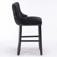 Classic Velvet Bar Stools set of 2, Upholstered Stools with Button Tufted Decoration, Wing-Back, Wooden Legs, Footrest, Goth Style Bar Chairs for Kitchen Island, Coffee Shop, Dining Room, Black