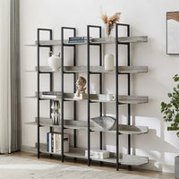 5 Tier Bookcase, Home Office Open Bookshelf, Vintage Industrial Display Shelf with Metal Frame and MDF Board, Modern Organizer Shelving Units Storage Rack for Living Room Bedroom, Grey