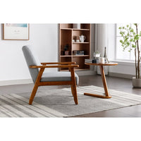 Accent Armchair, Modern Linen Fabric Upholstered Leisure Single Sofa Chair with Solid Wood Armrest and Feet, Comfy Lounge Side Chair Reading Chair for Living Room Bedroom Office Studio, Light Gray