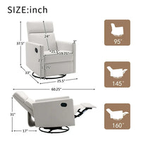 Gliding Recliner Rocker,360°Swivel Glider Modern Nursery Glider, Recliner Chair Upholstered Plush Seating Glider,Swivel Glider Nursery Chair Reclining Sofa Chair for Living Room,Beige