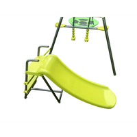 6 In 1 Outdoor Swing Set,Swing Set with Saucer Swing,Belt Swing Seat,Slide,Basketball Hoop and Football Net,Metal Plastic Safe Swing Set for Outdoor Playground Backyard,Green