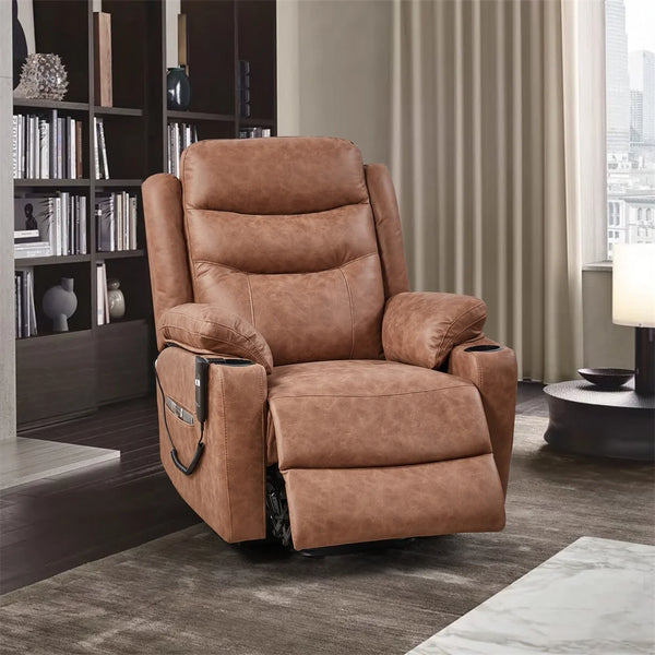 Power Lift Recliner Chair for Elderly with Cup Holders and USB Charge Ports, 3 Positions Electric Reclining Chair with 2 Side Pockets, Modern Livingroom Chair for Home and Office, Brown